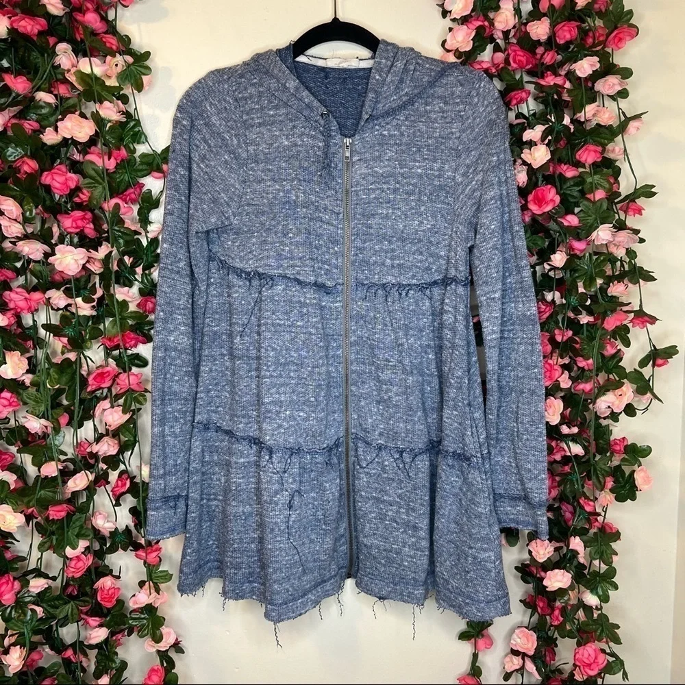 Mystree Blue Boho Eccentric Full Zip Jacket Lagenlook Womens Small Flowy Womens - Picture 1 of 7